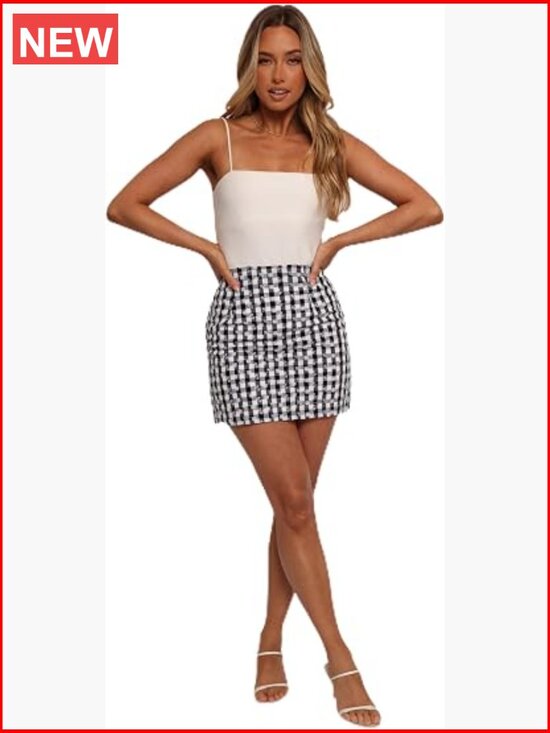 Dresses & Skirts - Mini Skirt with Gingham Print and Floral Embroidery